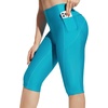 image:imagebaleaf Womens 14 High Waisted Swim Capris Long Swim Shorts Knee Length UPF50 Swimsuit with Liner and PocketsAqua Blue