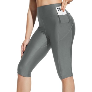 image:imagebaleaf Womens 14 High Waisted Swim Capris Long Swim Shorts Knee Length UPF50 Swimsuit with Liner and PocketsDark Grey
