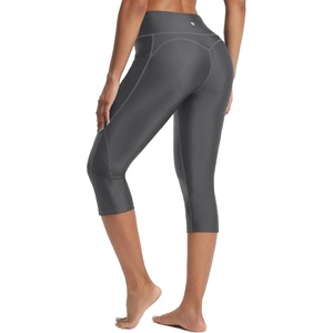 image:imagebaleaf Womens 18 High Waisted Swim Pants Long Swim Capris UPF50 Swimsuit with Liner and PocketsDark Gray