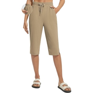 image:imagebaleaf Womens Long Shorts Quick Dry 15 Swim Pants with Liner UPF50 Swim Capris with PocketsBrown