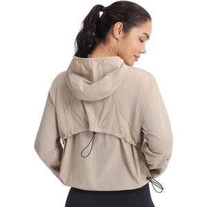 image:imagebaleaf Womens Sun Jackets Packable Long Sleeve Lightweight Crop Windbreak UV Shirt UPF 50 Zip Up Sun Hoodie Athletic HikingKhaki