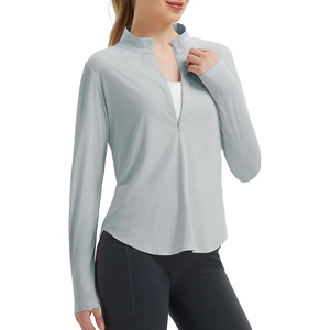 image:imagebaleaf Womens Sun Shirts Hiking Shirt Lightweight Long Sleeves UPF50 Half Zip SPF Rash Guard UV Protection ClothingLight Gray