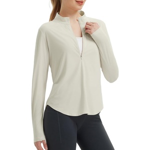 image:imagebaleaf Womens Sun Shirts Hiking Shirt Lightweight Long Sleeves UPF50 Half Zip SPF Rash Guard UV Protection ClothingRaw Linen