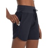 image:imagebaleaf Womens 5 Workout Shorts Athletic Running Shorts High Waisted with Zipper Pocket Gym Quick Dry Hiking SportsBlack