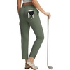 image:imagebaleaf Womens Golf Pants 25 Deep Pockets with Belt Loop Stretch Travel Casual Work Petite Ankle Slacks LightweightArmy Green