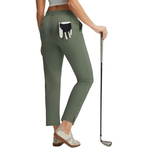 image:imagebaleaf Womens Golf Pants 25 Deep Pockets with Belt Loop Stretch Travel Casual Work Petite Ankle Slacks LightweightArmy Green