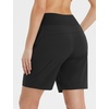 image:imagebaleaf Womens 7 Athletic Running Shorts Long Workout Shorts High Waisted Quick Dry 4 Zipper Pockets UPF50Black