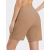 image:imagebaleaf Womens 7 Athletic Running Shorts Long Workout Shorts High Waisted Quick Dry 4 Zipper Pockets UPF50Brown