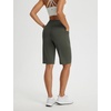 image:imagebaleaf Womens Bermuda Shorts 12 Long Knee Length Running Athletic High Waist Zipper Pocket Quick Dry Loose FitArmy Green