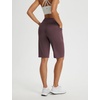 image:imagebaleaf Womens Bermuda Shorts 12 Long Knee Length Running Athletic High Waist Zipper Pocket Quick Dry Loose FitDark Brown
