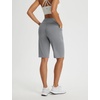 image:imagebaleaf Womens Bermuda Shorts 12 Long Knee Length Running Athletic High Waist Zipper Pocket Quick Dry Loose FitDark Gray