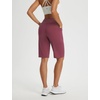 image:imagebaleaf Womens Bermuda Shorts 12 Long Knee Length Running Athletic High Waist Zipper Pocket Quick Dry Loose FitWine Red