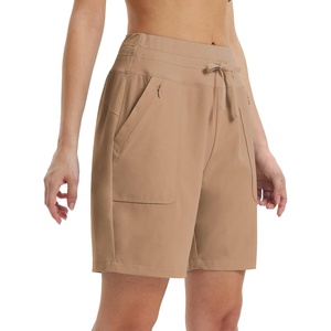 image:imagebaleaf Womens 7 Athletic Running Shorts Long Workout Shorts High Waisted Quick Dry 4 Zipper Pockets UPF50Brown