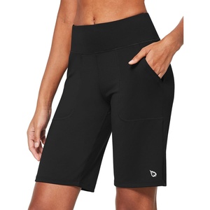 image:imagebaleaf Womens Bermuda Long Shorts 10 Knee Length High Rise Athletic Shorts Pull On Workout Walking Golf Running SummerBlack