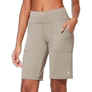 image:imagebaleaf Womens Bermuda Long Shorts 10 Knee Length High Rise Athletic Shorts Pull On Workout Walking Golf Running SummerKhaki
