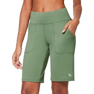 image:imagebaleaf Womens Bermuda Long Shorts 10 Knee Length High Rise Athletic Shorts Pull On Workout Walking Golf Running SummerOlive Green