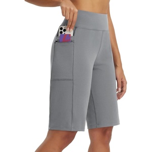 image:imagebaleaf Womens Bermuda Shorts 12 Long Knee Length Running Athletic High Waist Zipper Pocket Quick Dry Loose FitDark Gray