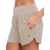 image:imagebaleaf Womens 5 Workout Shorts Gym Running Shorts Athletic with Liner High Waistband Quick Dry Sports Zipper PocketsKhaki