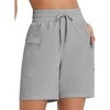 image:imagebaleaf Womens 7 Athletic Shorts Quick Dry Running Workout Lightweight High Waisted Long Shorts with PocketsGray