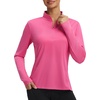 image:imagebaleaf Womens Long Sleeve Cycling Jersey Quarter Zip Workout Shirts Quick Dry Sun Protection Athletic Shirt PocketsPink