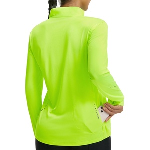 image:imagebaleaf Womens Long Sleeve Cycling Jersey Quarter Zip Workout Shirts Quick Dry Sun Protection Athletic Shirt PocketsFluorescent Green