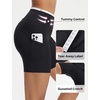 image:imagebaleaf Crossover Biker Shorts Women 6 High Waisted Yoga Shorts with Pockets Bike Workout Spandex CompressionBlackWhite