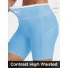 image:imagebaleaf Crossover Biker Shorts Women 6 High Waisted Yoga Shorts with Pockets Bike Workout Spandex CompressionEthereal BlueWhite