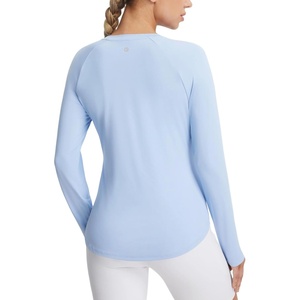 image:imagebaleaf Long Sleeve Cooling Workout Tops for Women Sun Shirts UPF 50 Quick Dry Lightweight Soft Running Athletic Gym HikingBlue
