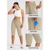 image:imagebaleaf 1517 Hiking Shorts for Women Bermuda Long Shorts with Zipper Pockets Quick Dry Lightweight for Travel Outdoor15inkhaki