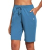 image:imagebaleaf Womens Bermuda Shorts Long Cotton Casual Summer Knee Length Pull On Lounge Walking Exercise Shorts with PocketsCopen Blue10 Inseam