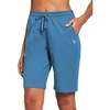 image:imagebaleaf Womens Bermuda Shorts Long Cotton Casual Summer Knee Length Pull On Lounge Walking Exercise Shorts with PocketsCopen Blue10 Inseam