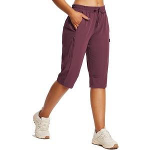 image:imagebaleaf 1517 Hiking Shorts for Women Bermuda Long Shorts with Zipper Pockets Quick Dry Lightweight for Travel Outdoor15inwine Red