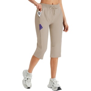 image:imagebaleaf 1517 Hiking Shorts for Women Bermuda Long Shorts with Zipper Pockets Quick Dry Lightweight for Travel Outdoor17inlight Khaki
