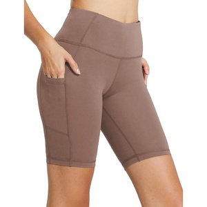 image:imagebaleaf Womens 8 5 3 Biker Shorts High Waist Yoga Workout Gym Running Volleyball Spandex Shorts with PocketsLight Brownclassic