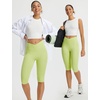 image:imagebaleaf Capri Leggings for Women Knee Length Yoga Workout Capirs Leggings with Pockets Tummy Control StretchLime Green