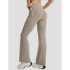 image:imagebaleaf Flare Leggings for Women Tummy Control with Pockets Yoga Pants High Waisted No Front Seam Bootcut PantsKhaki