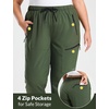 image:imagebaleaf Plus Size Hiking Pants for Women Lightweight Quick Dry Cargo Joggers Water Resistant with 4 Zipper Pockets UPF 50Army Green