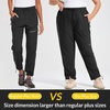 image:imagebaleaf Plus Size Hiking Pants for Women Lightweight Quick Dry Cargo Joggers Water Resistant with 4 Zipper Pockets UPF 50Black