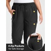 image:imagebaleaf Plus Size Hiking Pants for Women Lightweight Quick Dry Cargo Joggers Water Resistant with 4 Zipper Pockets UPF 50Black