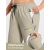 image:imagebaleaf Plus Size Hiking Pants for Women Lightweight Quick Dry Cargo Joggers Water Resistant with 4 Zipper Pockets UPF 50Khaki
