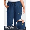 image:imagebaleaf Plus Size Hiking Pants for Women Lightweight Quick Dry Cargo Joggers Water Resistant with 4 Zipper Pockets UPF 50Navy Blue