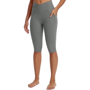 image:imagebaleaf Capri Leggings for Women Knee Length Yoga Workout Capirs Leggings with Pockets Tummy Control StretchDark Gray