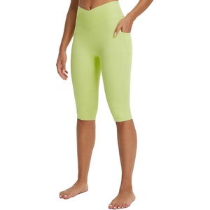 image:imagebaleaf Capri Leggings for Women Knee Length Yoga Workout Capirs Leggings with Pockets Tummy Control StretchLime Green