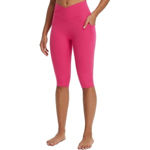 image:imagebaleaf Capri Leggings for Women Knee Length Yoga Workout Capirs Leggings with Pockets Tummy Control StretchRosy