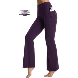 image:imagebaleaf Flare Leggings for Women Tummy Control with Pockets Yoga Pants High Waisted No Front Seam Bootcut PantsDark Purple