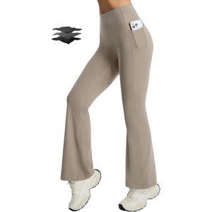image:imagebaleaf Flare Leggings for Women Tummy Control with Pockets Yoga Pants High Waisted No Front Seam Bootcut PantsKhaki