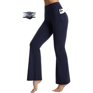 image:imagebaleaf Flare Leggings for Women Tummy Control with Pockets Yoga Pants High Waisted No Front Seam Bootcut PantsNavy Blue