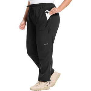 image:imagebaleaf Plus Size Hiking Pants for Women Lightweight Quick Dry Cargo Joggers Water Resistant with 4 Zipper Pockets UPF 50Black