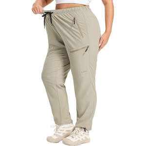 image:imagebaleaf Plus Size Hiking Pants for Women Lightweight Quick Dry Cargo Joggers Water Resistant with 4 Zipper Pockets UPF 50Khaki