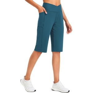 image:imagebaleaf Womens Bermuda Long Shorts 14 Knee Length Capris High Waisted Athletic Shorts with Pockets Summer Stretch LooseBlue